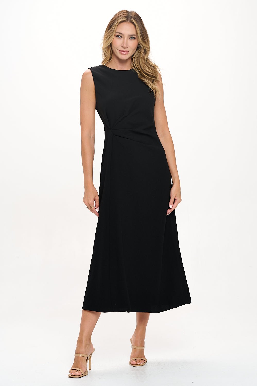 Image of West K Gloria Sleeveless Side Ruched Midi Dress Black