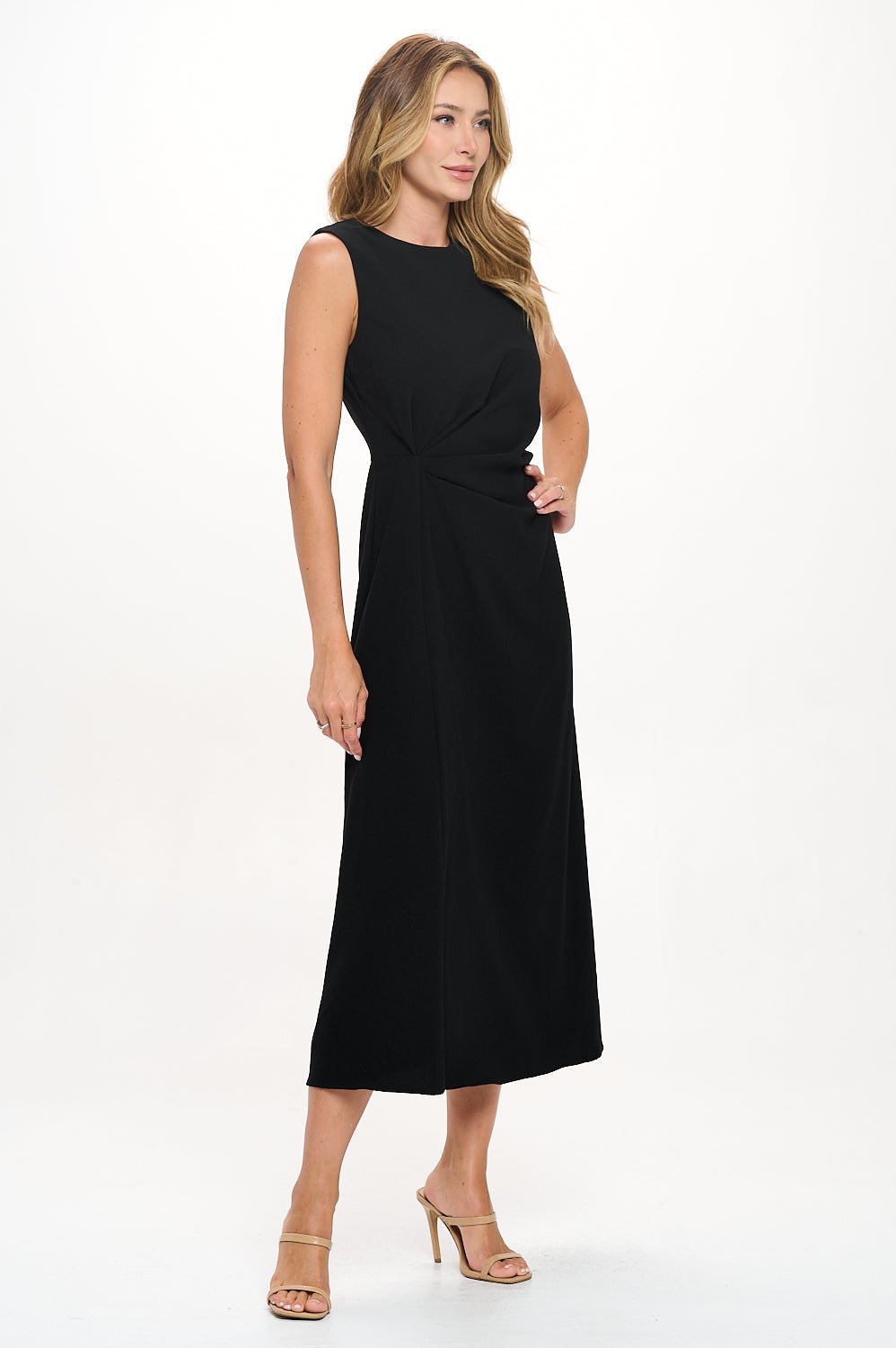 Image of West K Gloria Sleeveless Side Ruched Midi Dress Black