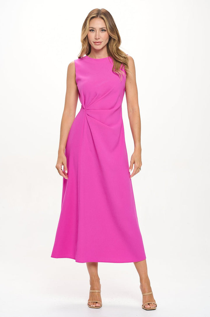 Image of West K Gloria Sleeveless Side Ruched Midi Dress magenta