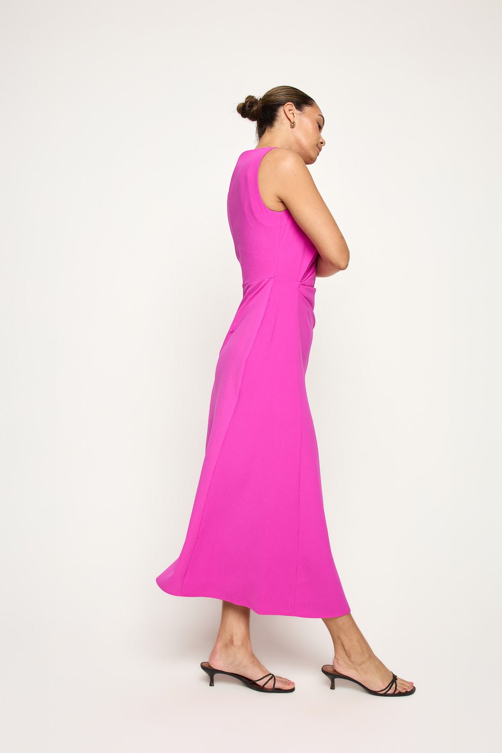 Image of West K Gloria Sleeveless Side Ruched Midi Dress magenta