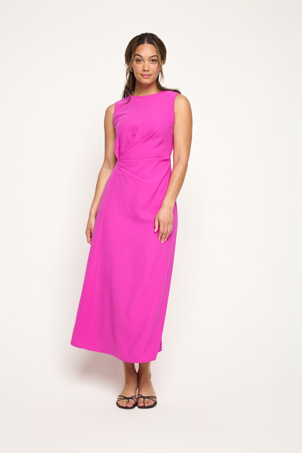 Image of West K Gloria Sleeveless Side Ruched Midi Dress magenta