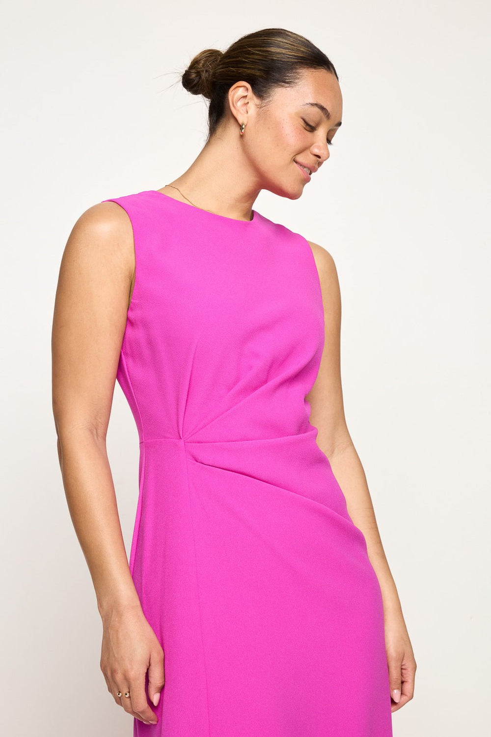 Image of West K Gloria Sleeveless Side Ruched Midi Dress magenta