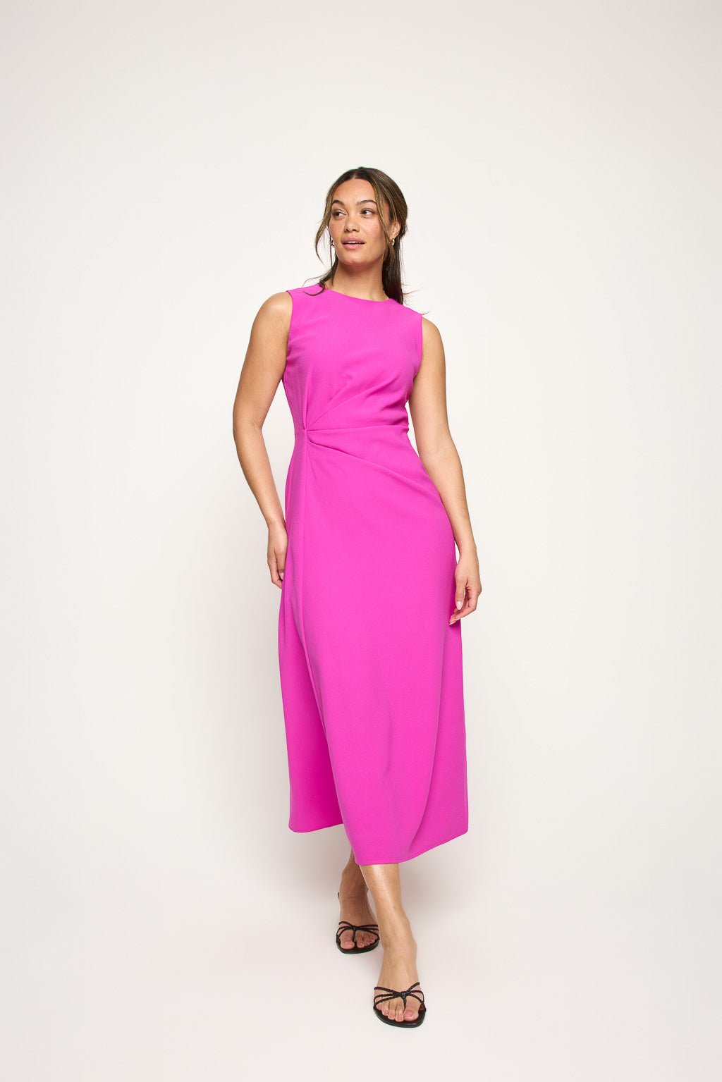 Image of West K Gloria Sleeveless Side Ruched Midi Dress magenta