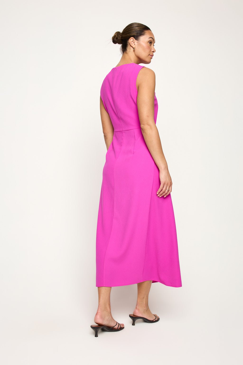 Image of West K Gloria Sleeveless Side Ruched Midi Dress magenta