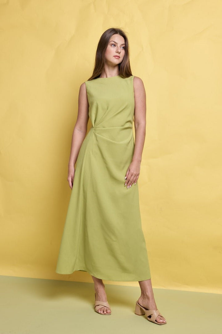 Image of West K Gloria Sleeveless Side Ruched Midi Dress Sage