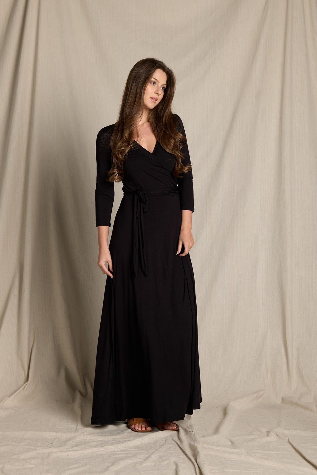 Image of West K Grace Faux - Wrap Maxi Dress with Tie Waist Black