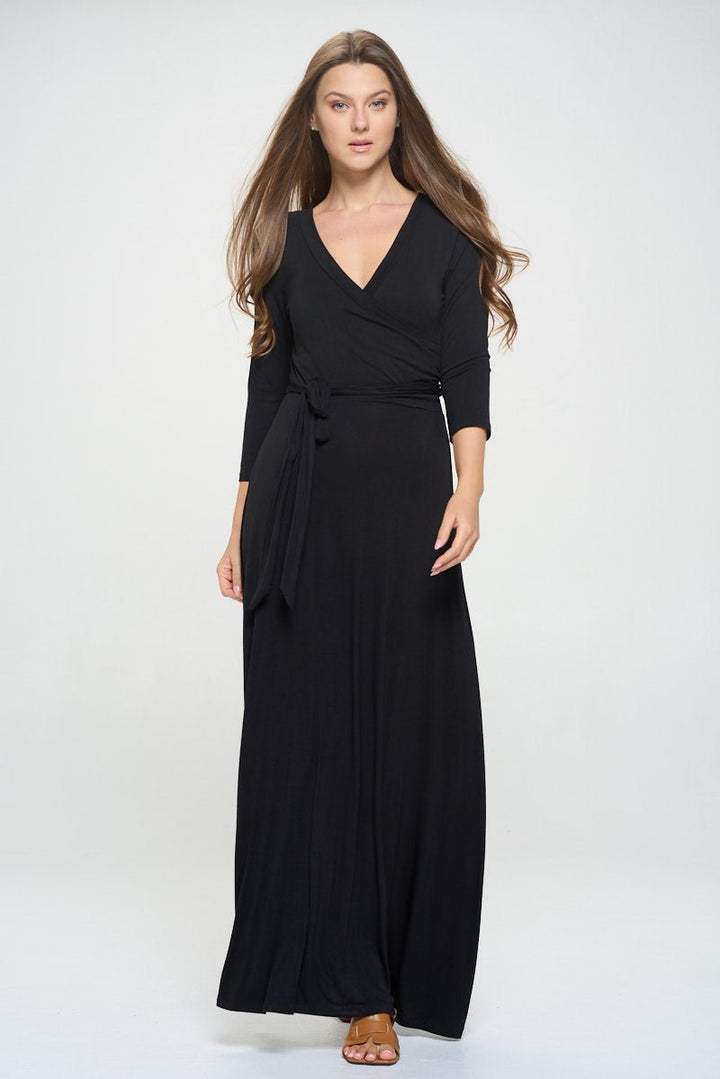 Image of West K Grace Faux - Wrap Maxi Dress with Tie Waist Black