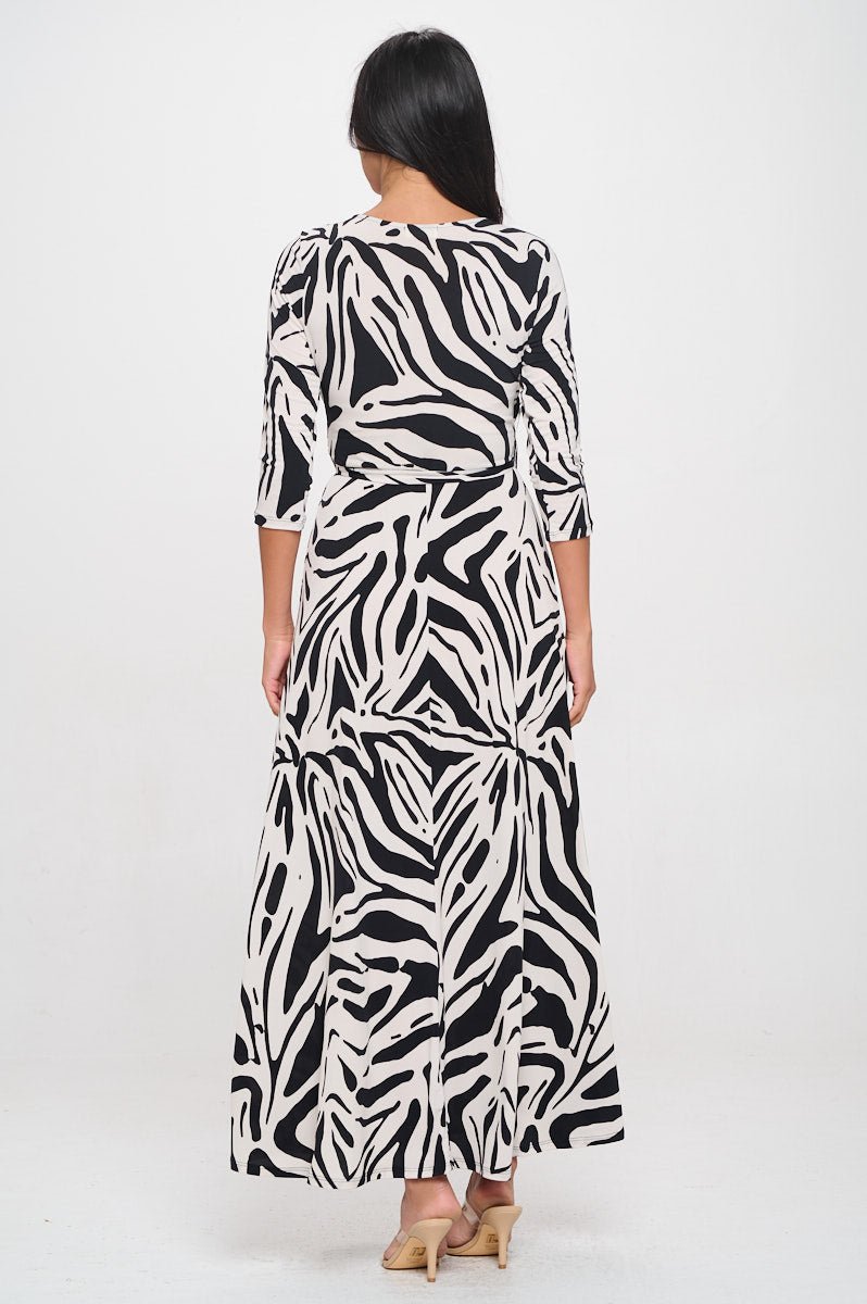 Image of West K Grace Faux - Wrap Maxi Dress with Tie Waist Black White Geo