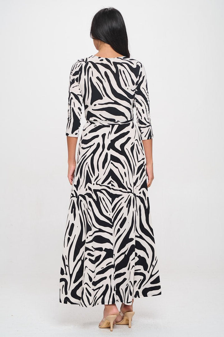 Image of West K Grace Faux - Wrap Maxi Dress with Tie Waist Black White Geo