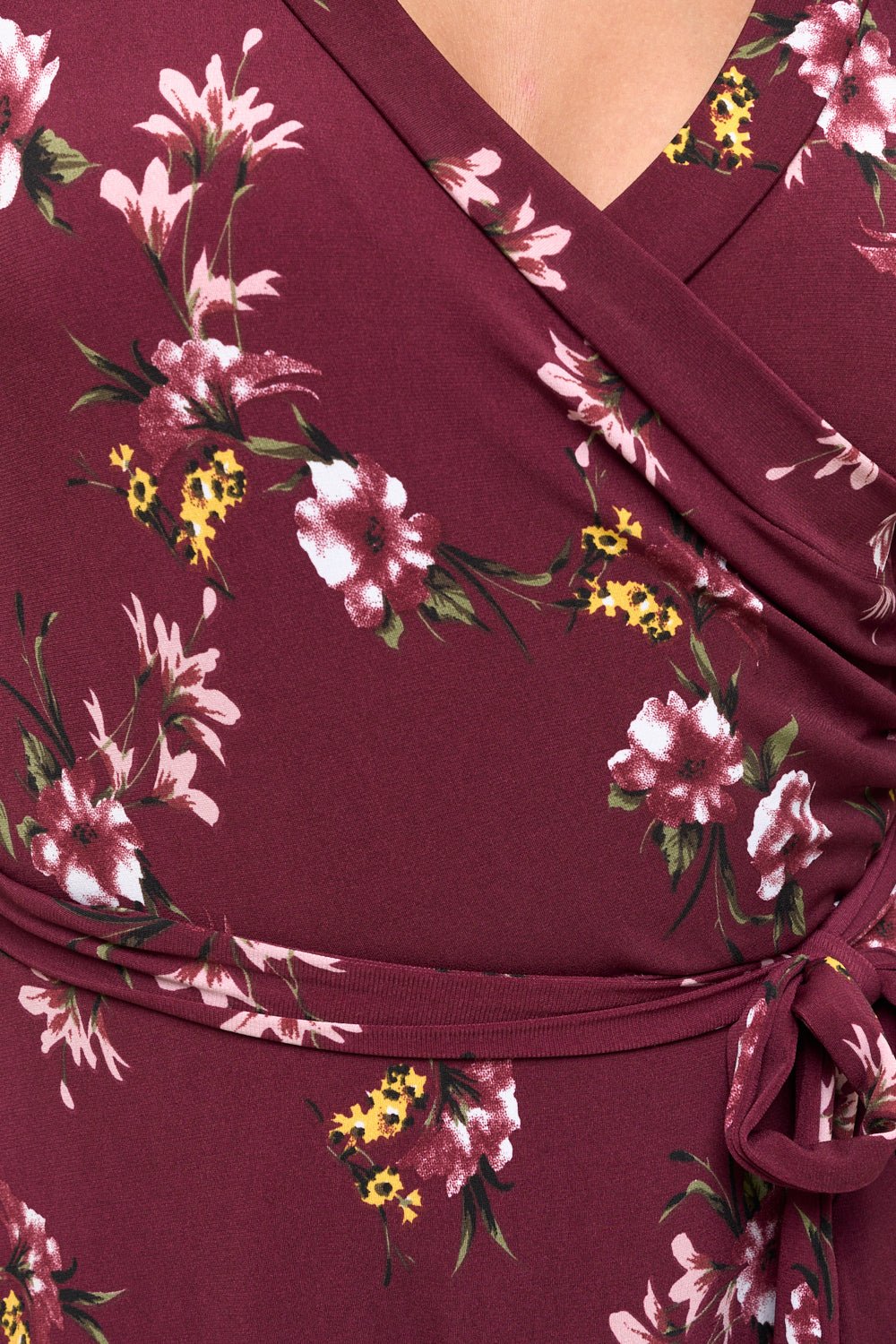Image of West K Grace Faux - Wrap Maxi Dress with Tie Waist Burgundy Floral