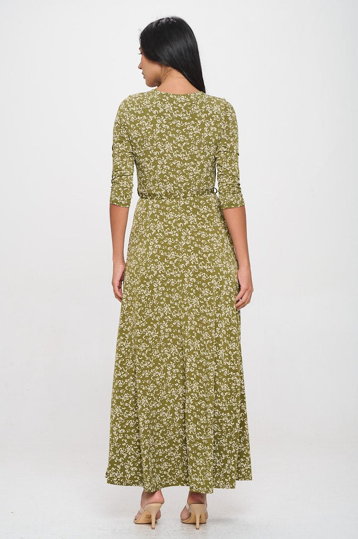 Image of West K Grace Faux - Wrap Maxi Dress with Tie Waist Green Ditzy Floral