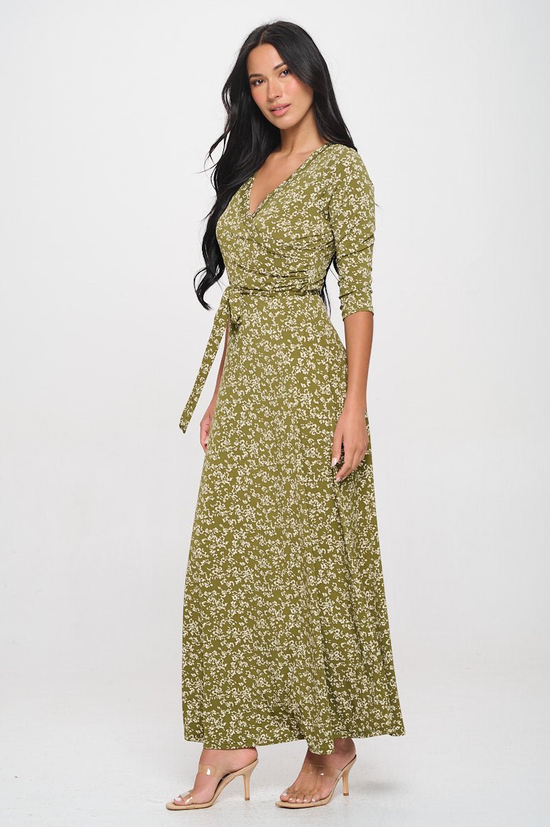 Image of West K Grace Faux - Wrap Maxi Dress with Tie Waist Green Ditzy Floral