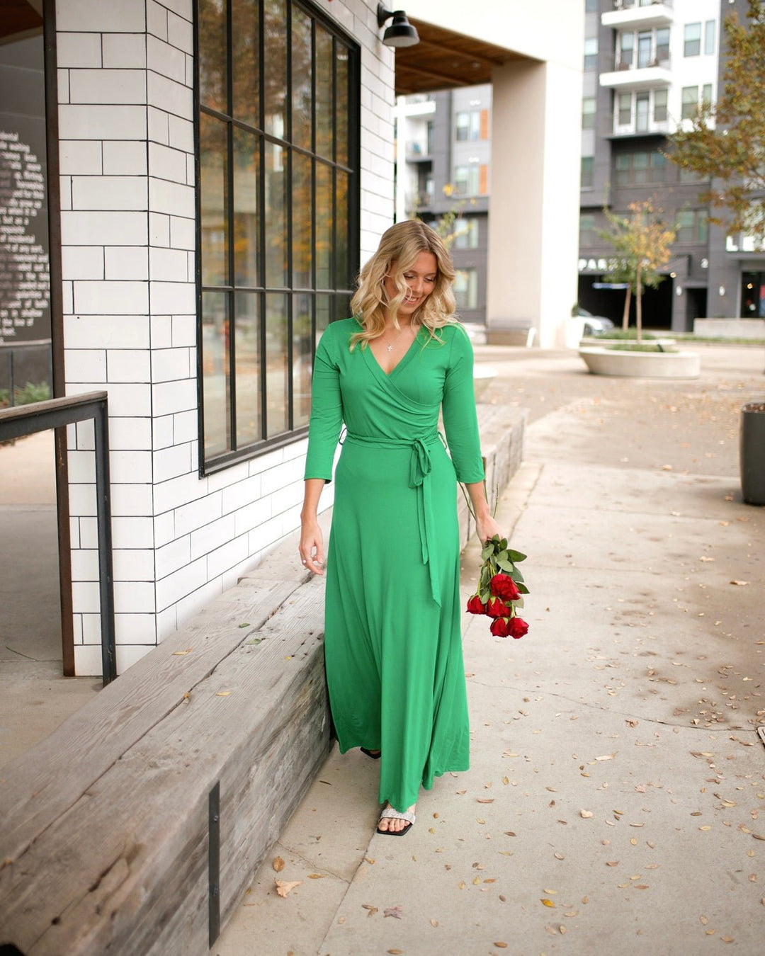 Image of West K Grace Faux - Wrap Maxi Dress with Tie Waist Kelly Green