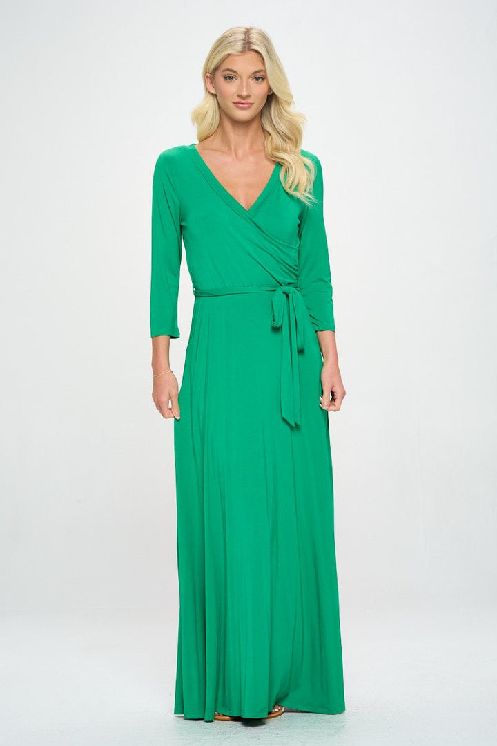 Image of West K Grace Faux - Wrap Maxi Dress with Tie Waist Kelly Green