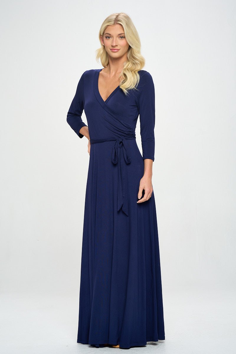 Image of West K Grace Faux - Wrap Maxi Dress with Tie Waist Navy