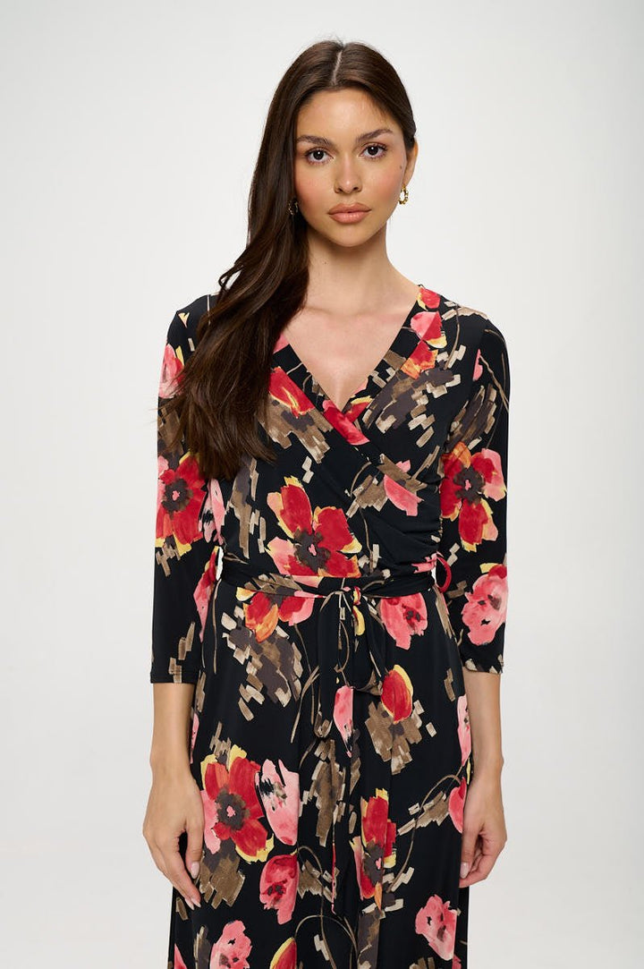 Image of West K Grace Faux - Wrap Maxi Dress with Tie Waist Pink Floral Print