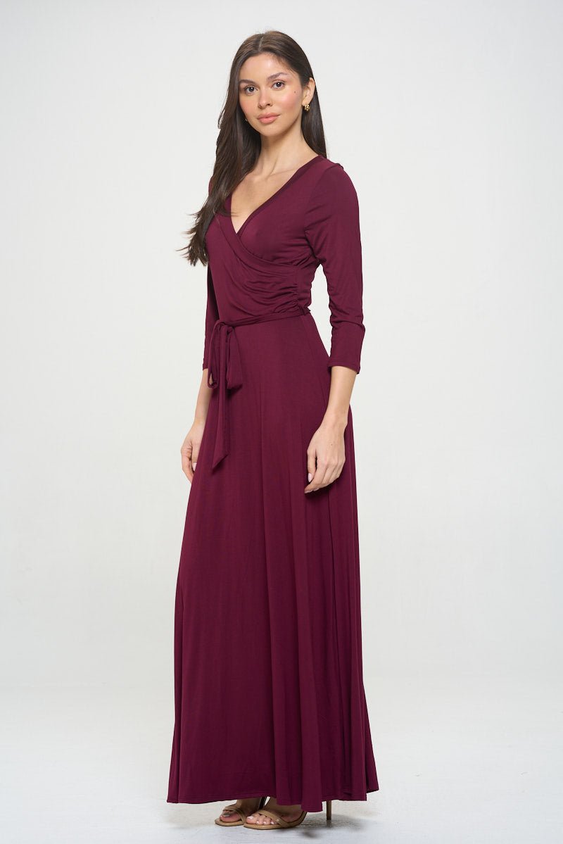 Image of West K Grace Faux - Wrap Maxi Dress with Tie Waist Wine