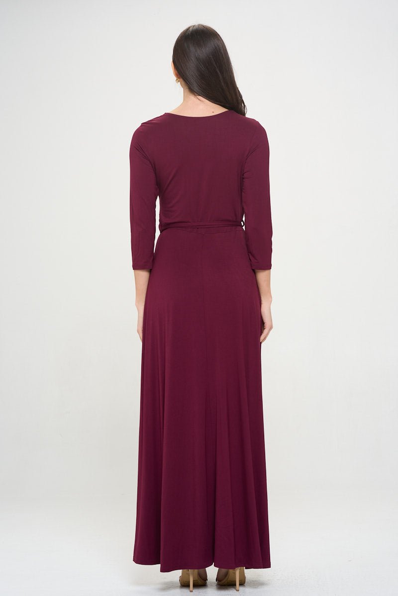 Image of West K Grace Faux - Wrap Maxi Dress with Tie Waist Wine