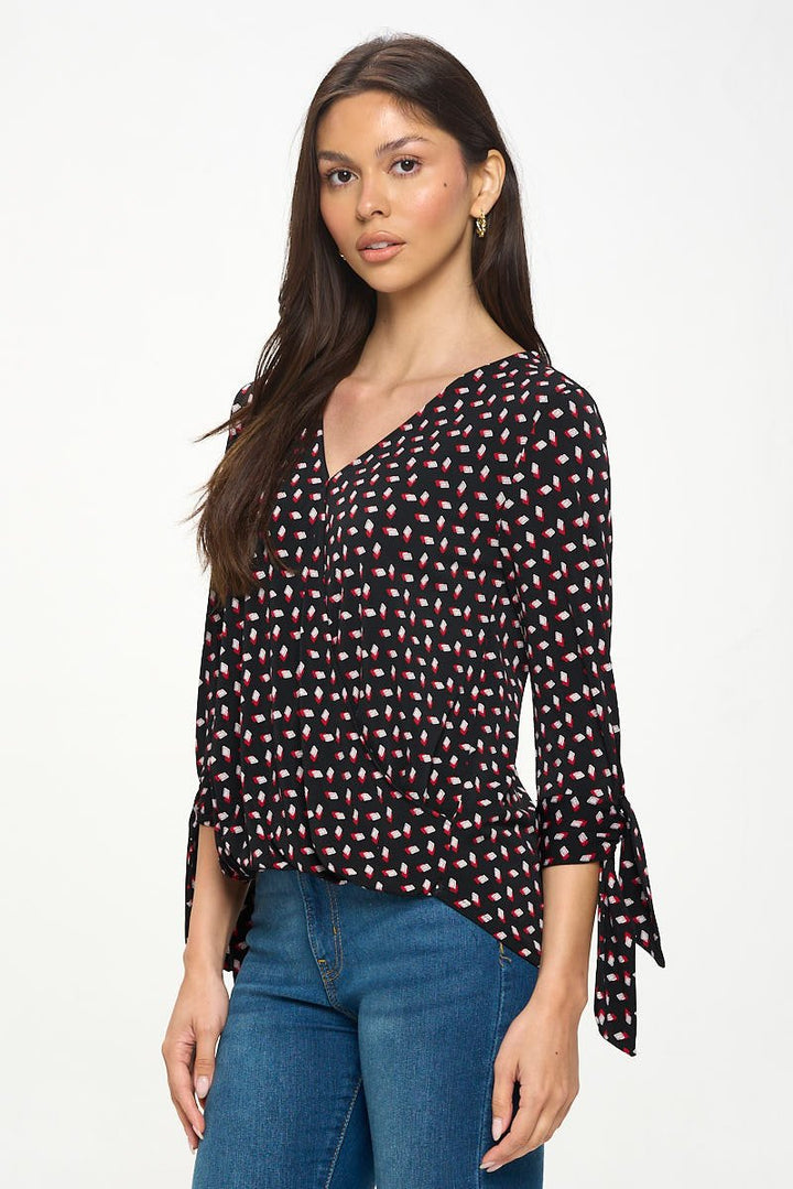 Image of West K Gylda Knit Surplice Top Dark Navy Geo