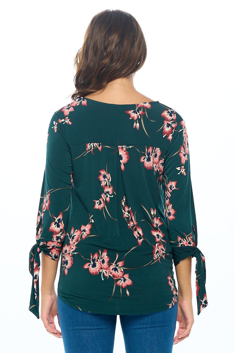 Image of West K Gylda Knit Surplice Top Hunter Green Floral