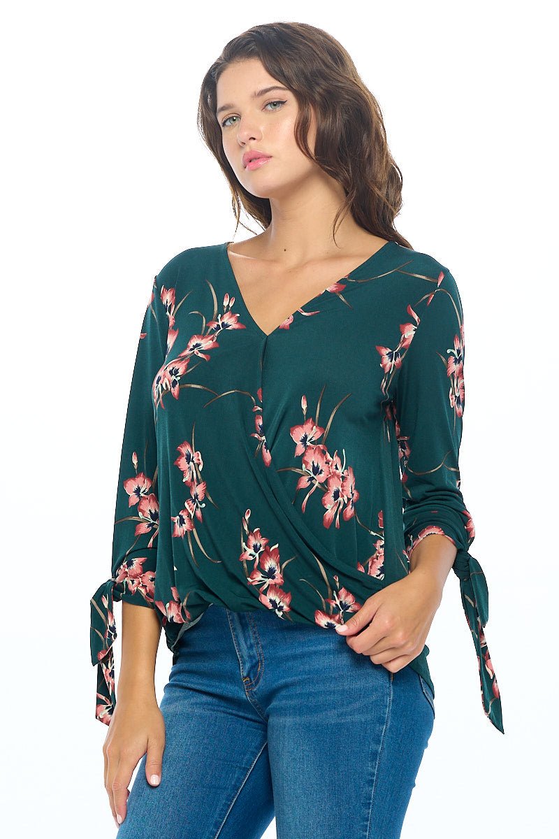 Image of West K Gylda Knit Surplice Top Hunter Green Floral