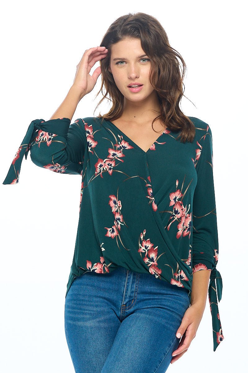 Image of West K Gylda Knit Surplice Top Hunter Green Floral