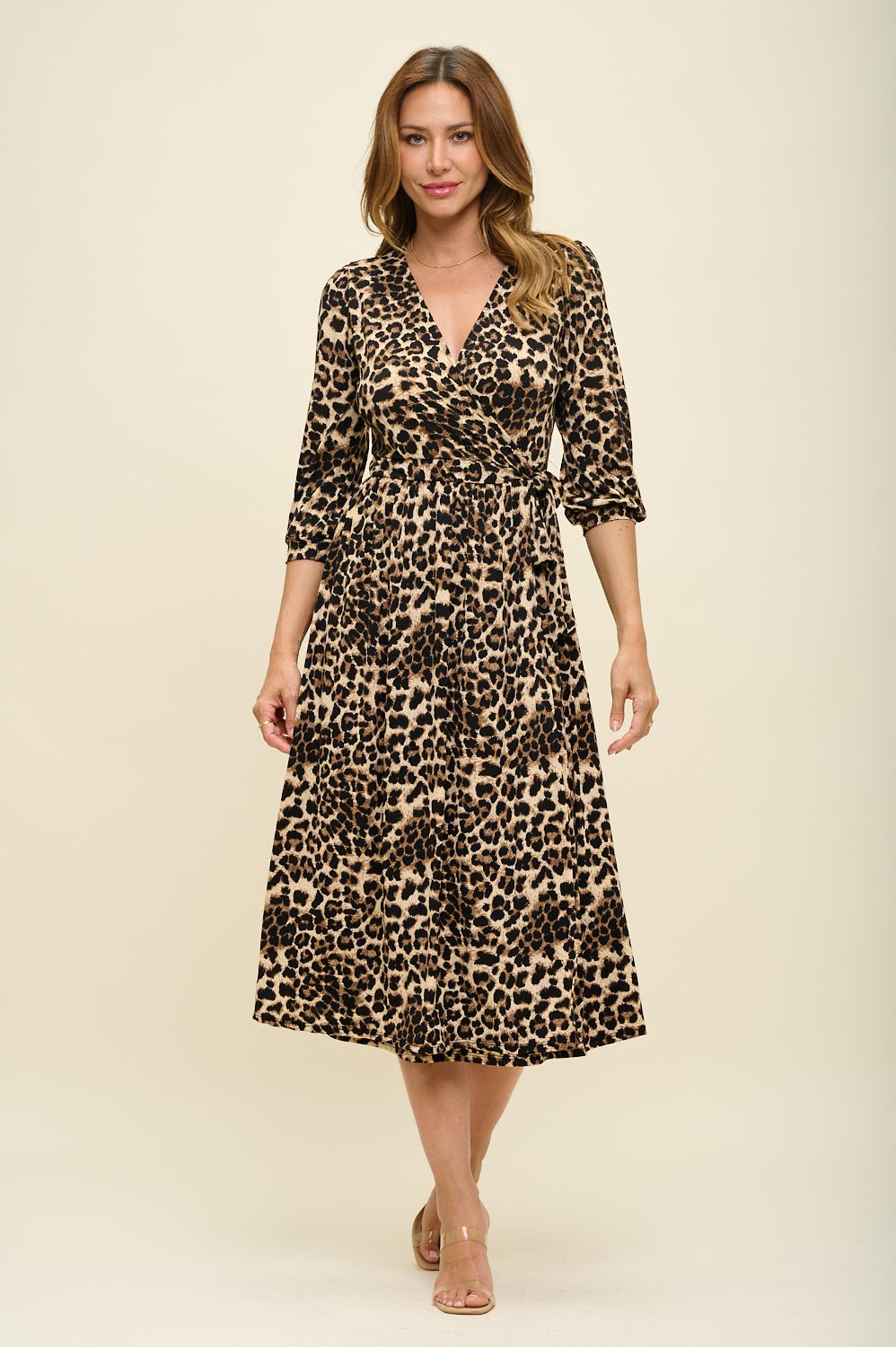 Image of West K Hadley Three Quarter Sleeve Full Wrap Dress Animal Print