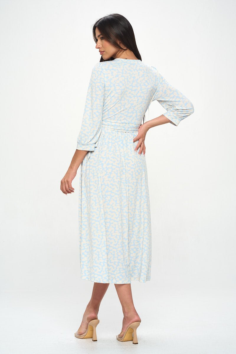 Image of West K Hadley Three Quarter Sleeve Full Wrap Dress Baby Blue White