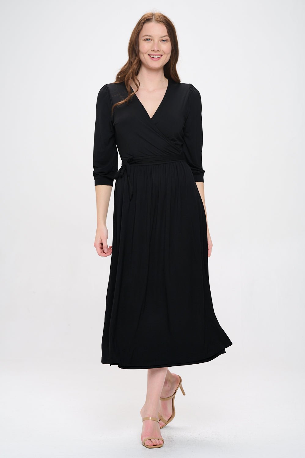 Image of West K Hadley Three Quarter Sleeve Full Wrap Dress Black