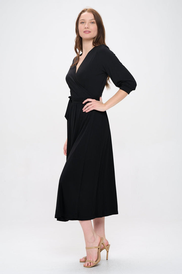 Image of West K Hadley Three Quarter Sleeve Full Wrap Dress Black