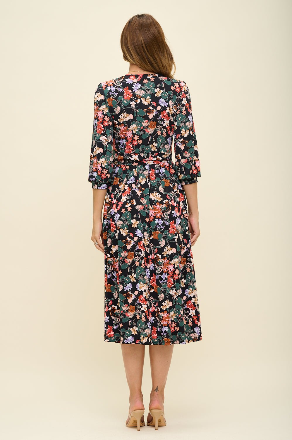 Image of West K Hadley Three Quarter Sleeve Full Wrap Dress Black Red Floral