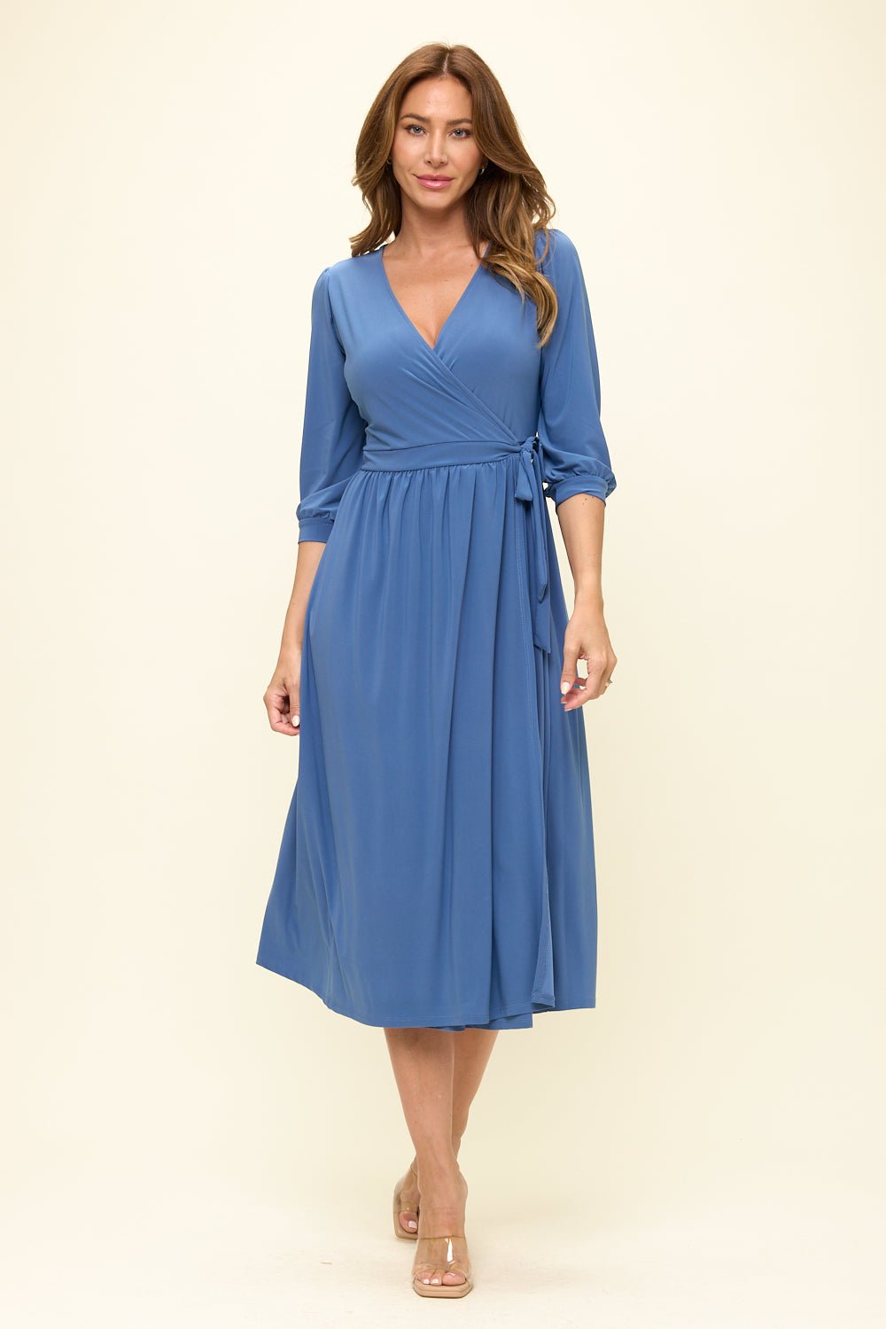 Image of West K Hadley Three Quarter Sleeve Full Wrap Dress Black White Dots