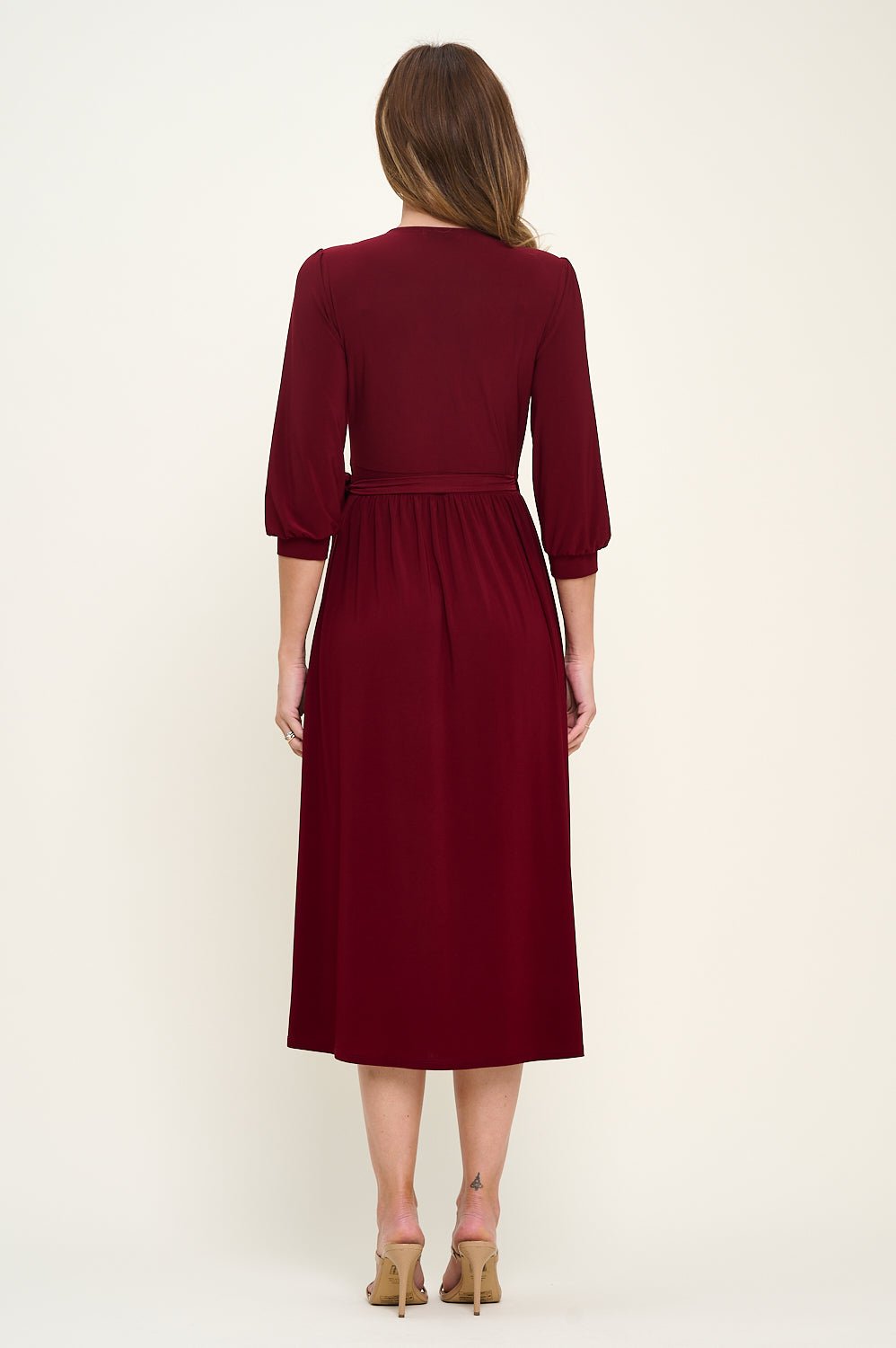 Image of West K Hadley Three Quarter Sleeve Full Wrap Dress Burgundy