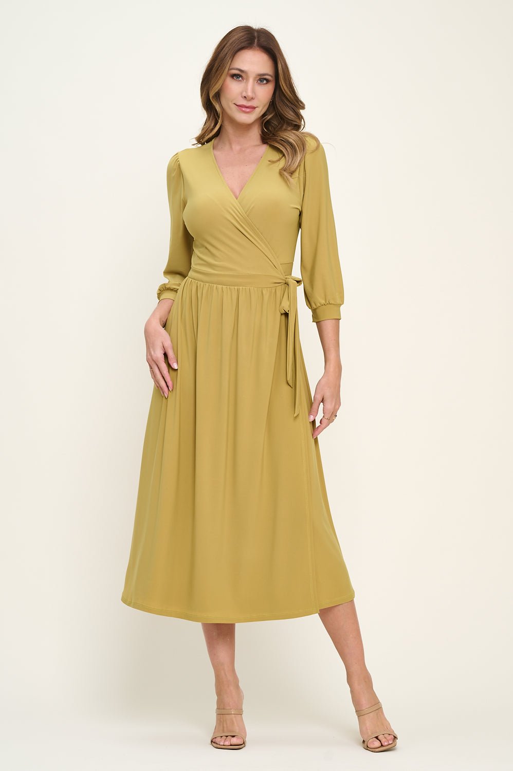 Image of West K Hadley Three Quarter Sleeve Full Wrap Dress Citron Green