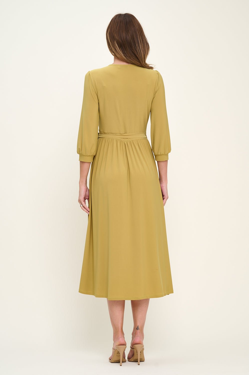 Image of West K Hadley Three Quarter Sleeve Full Wrap Dress Citron Green