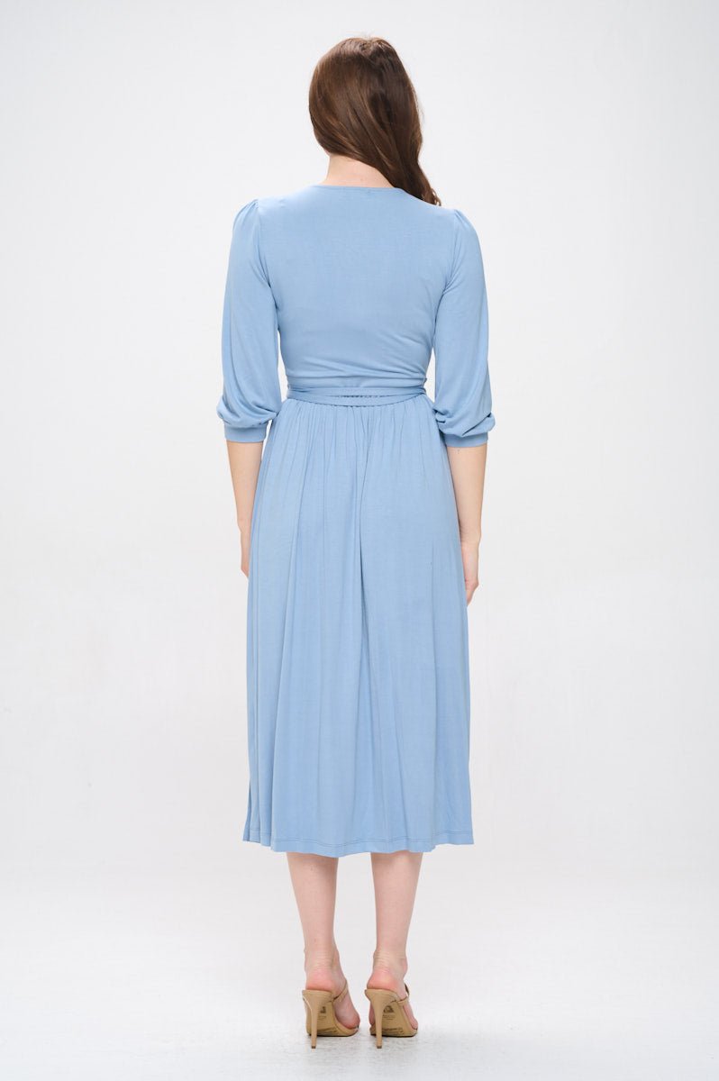 Image of West K Hadley Three Quarter Sleeve Full Wrap Dress Denim Blue