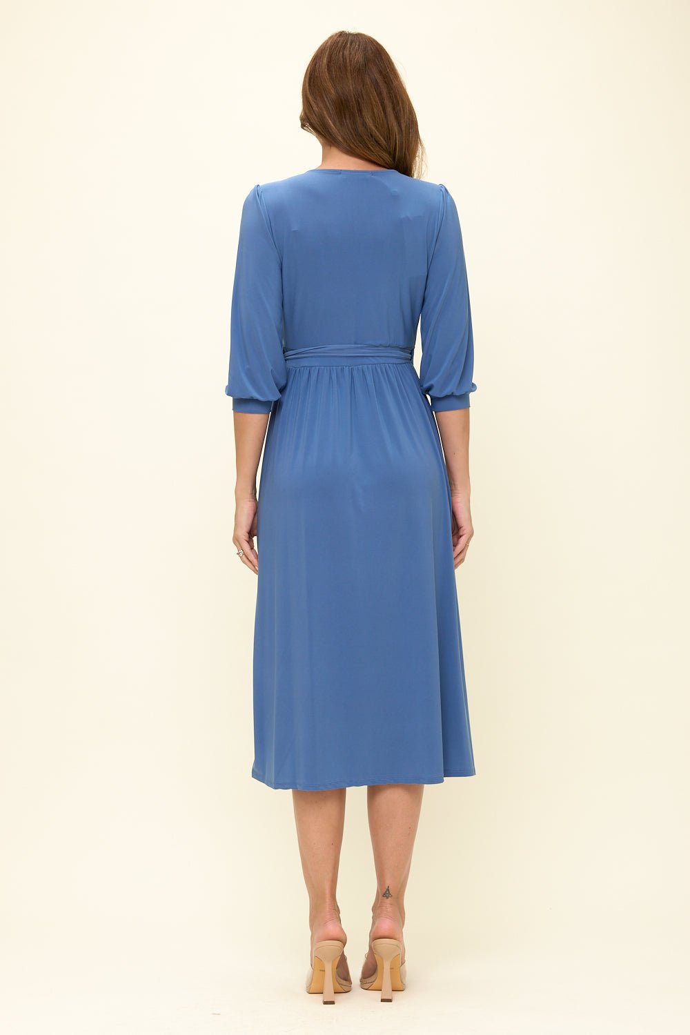 Image of West K Hadley Three Quarter Sleeve Full Wrap Dress Denim Blue