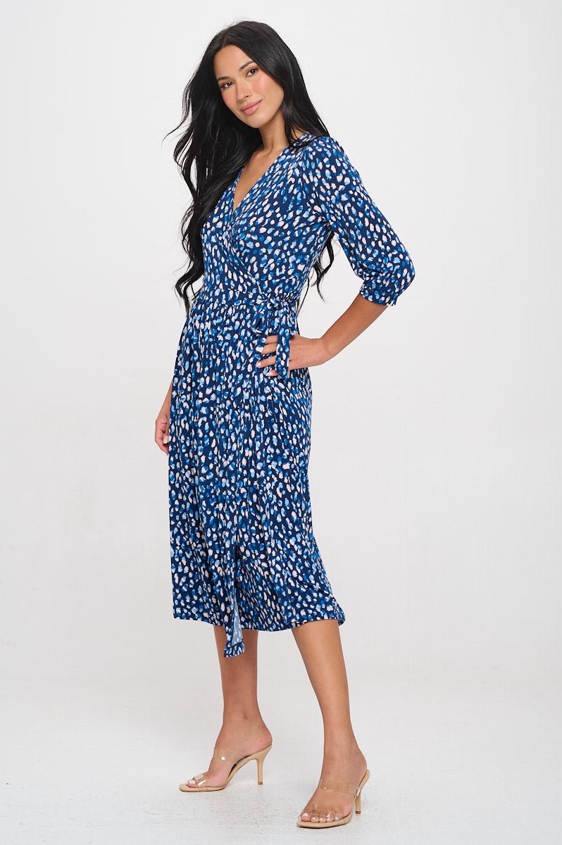 Image of West K Hadley Three Quarter Sleeve Full Wrap Dress Egyptian Blue Abstract