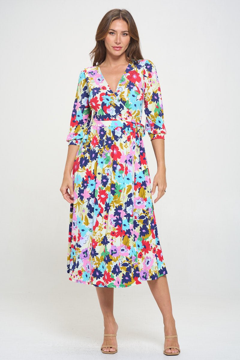 Image of West K Hadley Three Quarter Sleeve Full Wrap Dress Floral Multi