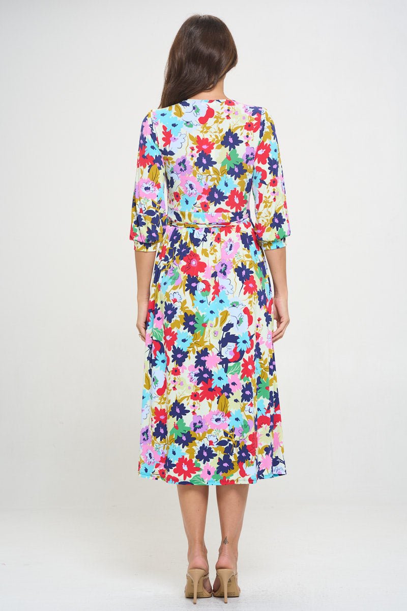 Image of West K Hadley Three Quarter Sleeve Full Wrap Dress Floral Multi