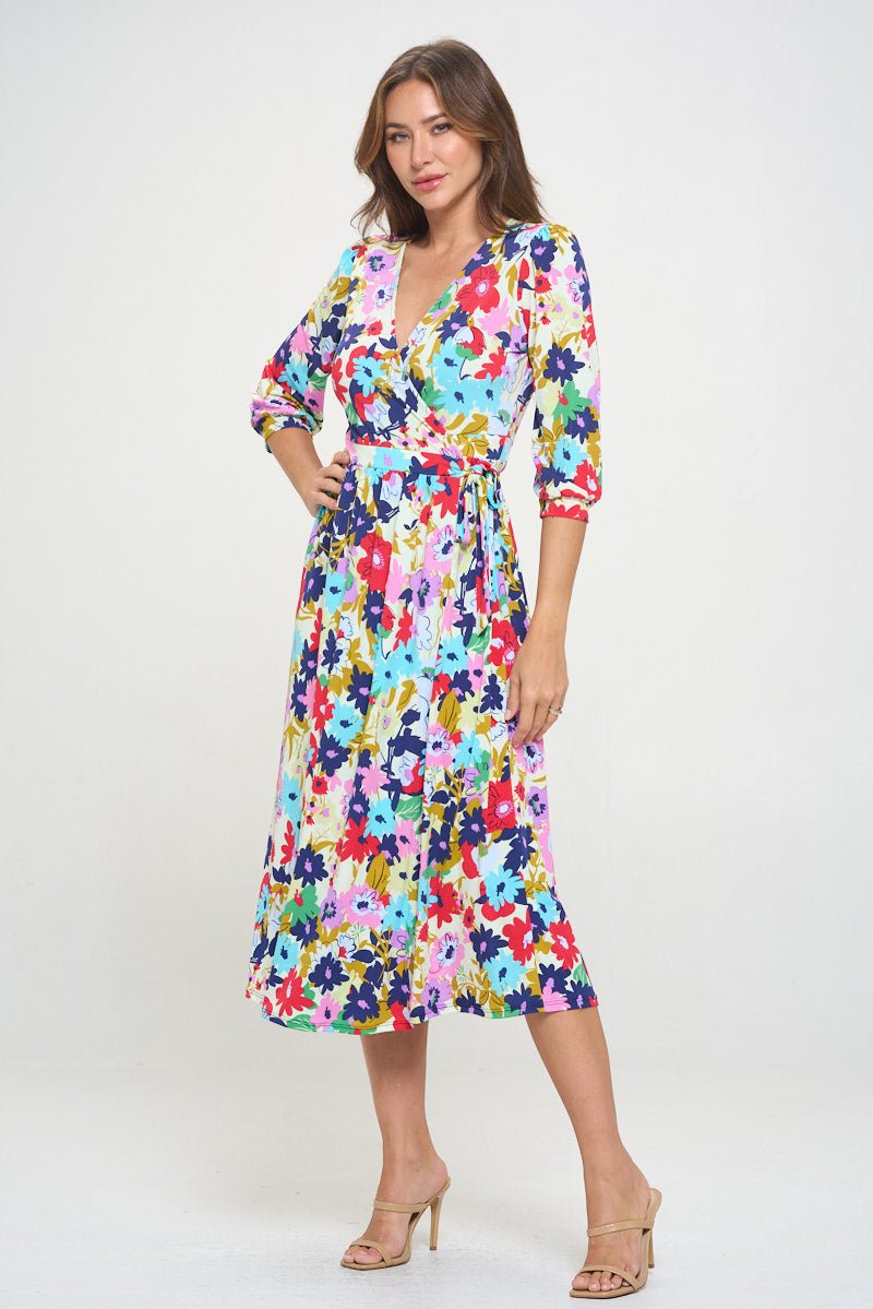 Image of West K Hadley Three Quarter Sleeve Full Wrap Dress Floral Multi