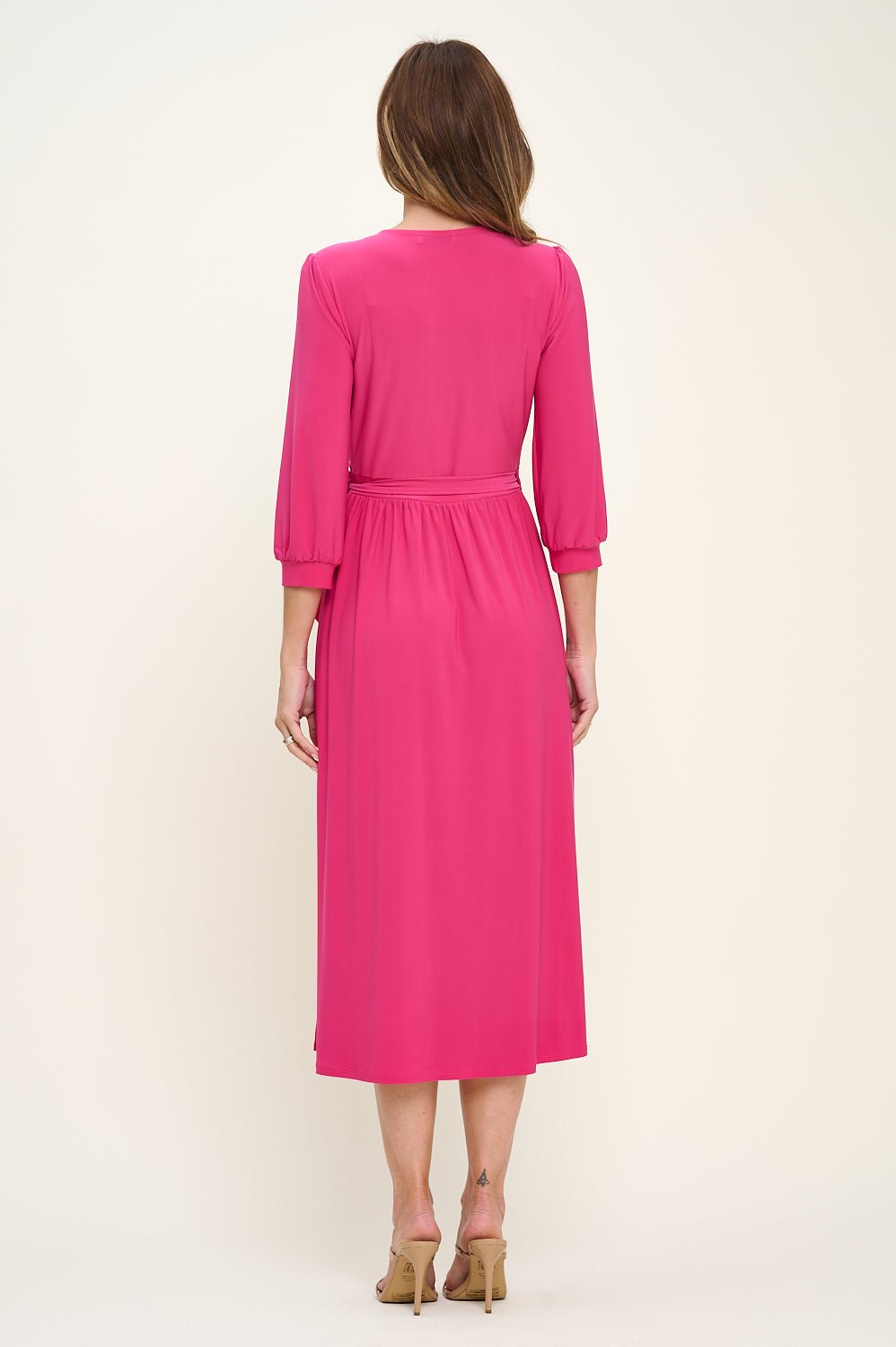 Image of West K Hadley Three Quarter Sleeve Full Wrap Dress Fuchsia