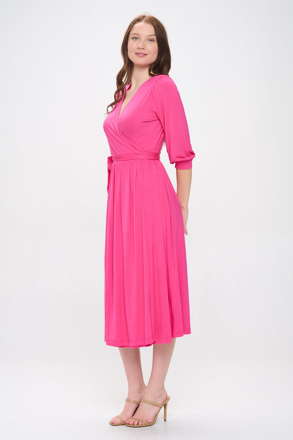 Image of West K Hadley Three Quarter Sleeve Full Wrap Dress Hot Pink