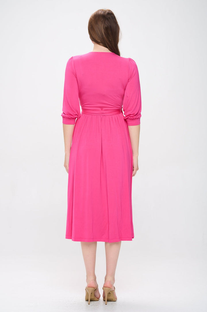 Image of West K Hadley Three Quarter Sleeve Full Wrap Dress Hot Pink