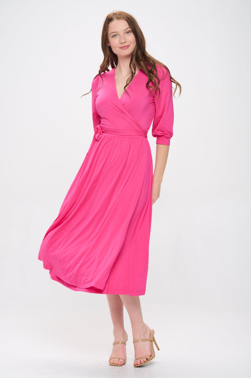 Image of West K Hadley Three Quarter Sleeve Full Wrap Dress Hot Pink