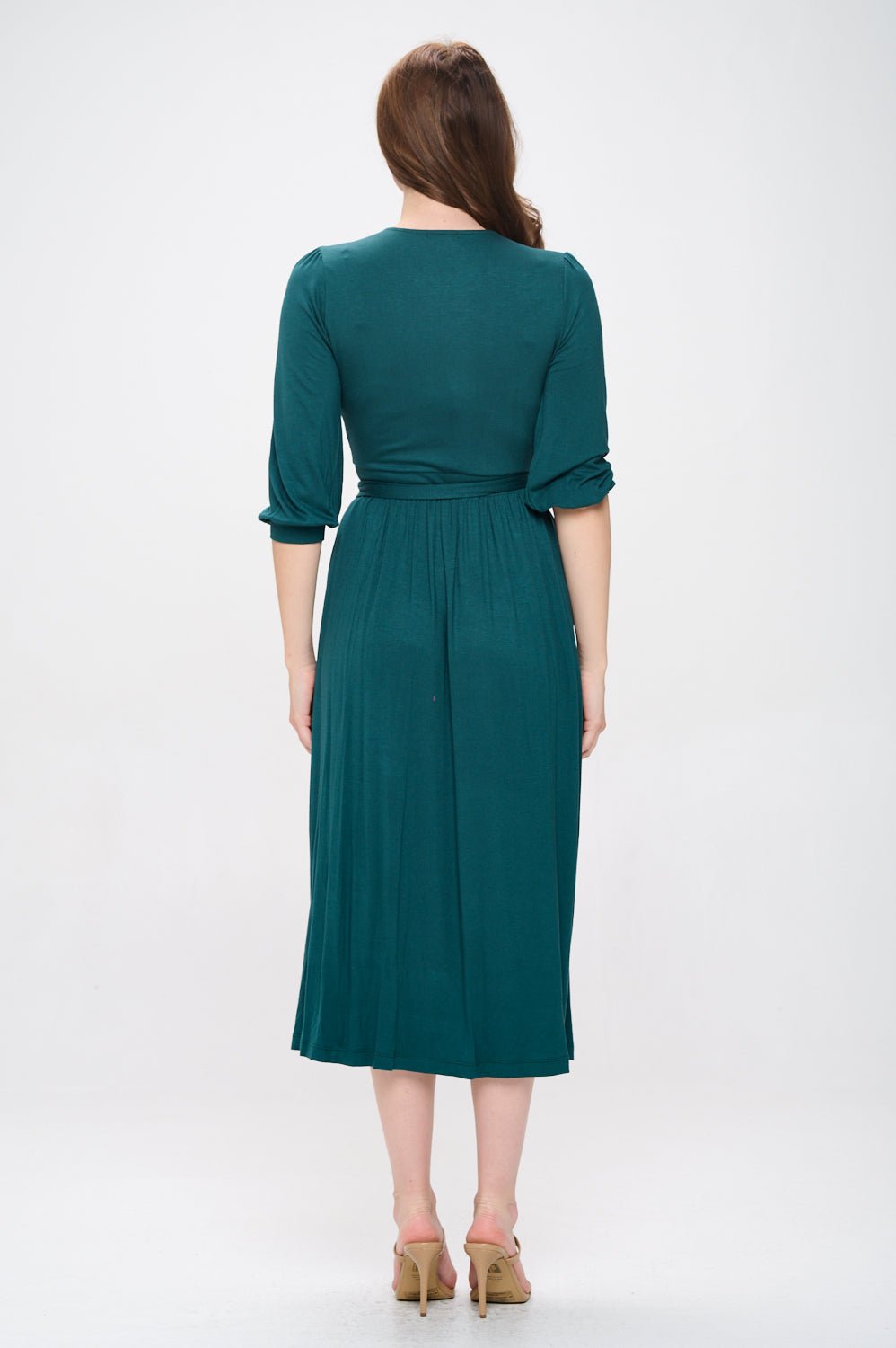 Image of West K Hadley Three Quarter Sleeve Full Wrap Dress Hunter Green