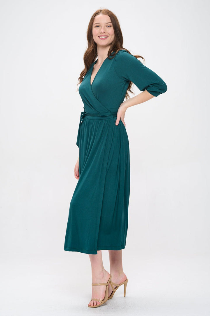 Image of West K Hadley Three Quarter Sleeve Full Wrap Dress Hunter Green