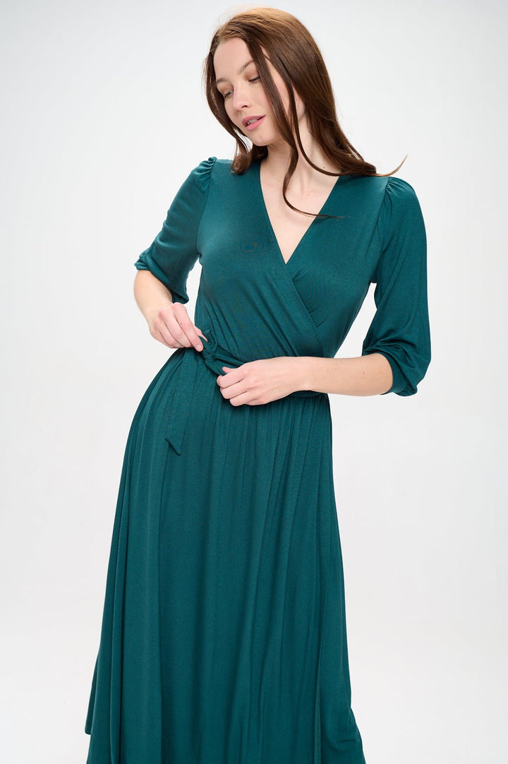 Image of West K Hadley Three Quarter Sleeve Full Wrap Dress Hunter Green