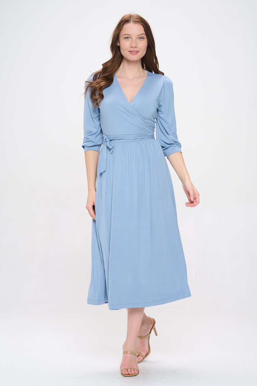 Image of West K Hadley Three Quarter Sleeve Full Wrap Dress Light Blue