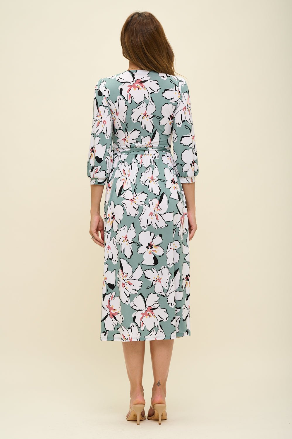 Image of West K Hadley Three Quarter Sleeve Full Wrap Dress Sage Floral